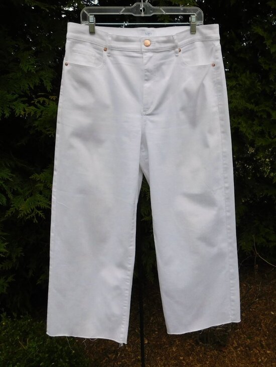 Loft Denim - Loft High-Rise Wide Leg Crop White Jeans with Unfinished Hem